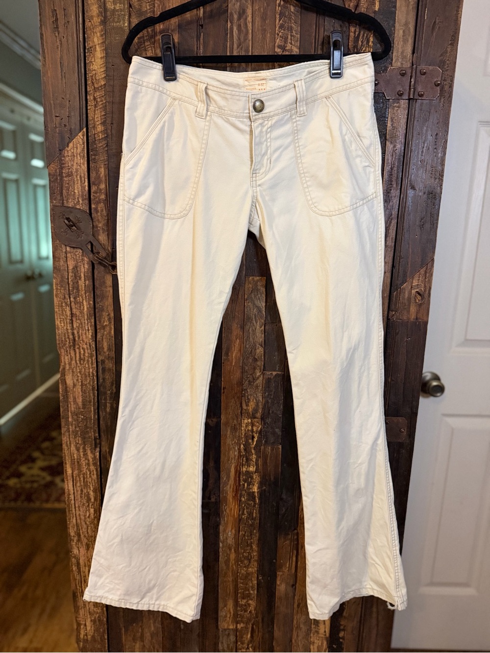 Vintage Y2K Abercrombie 1892 Women’s 16 Cream Utility Flare Pants Low Rise 100%